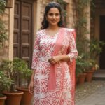 Red & White Printed Kurta Set with Dupatta