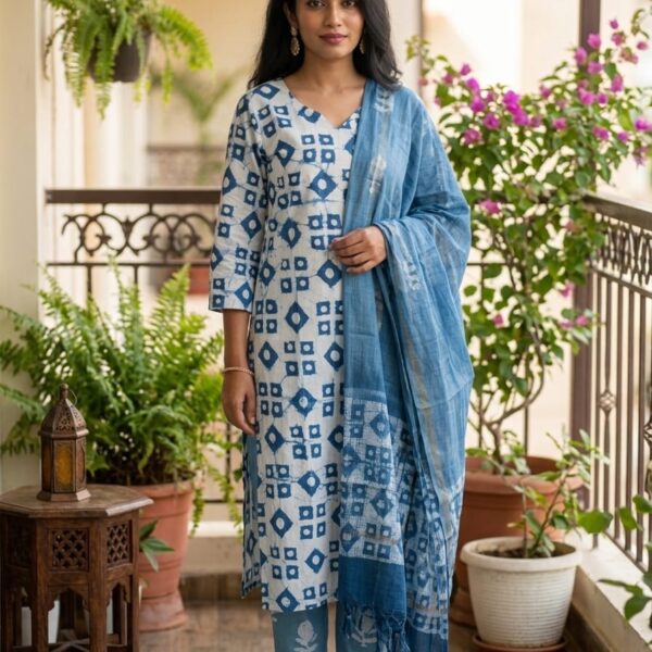 Blue Printed Kurta Set with Dupatta