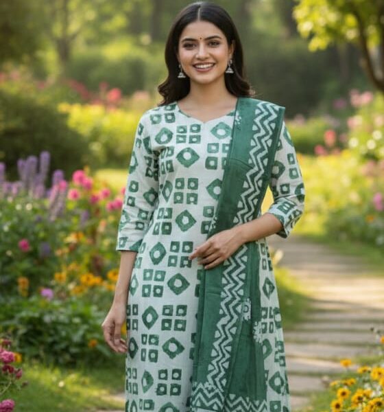 Green Printed Kurta Set with Dupatta