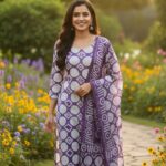 Purple Ethnic Printed Kurta Set with Dupatta
