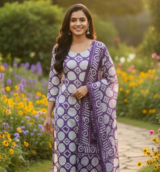Purple Ethnic Printed Kurta Set with Dupatta