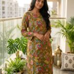 Olive Green Floral Printed Kurta