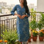 Indigo Blue Bird Print Kurta