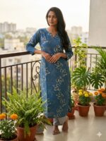 Rust Floral Printed Cotton Kurta - Image 5