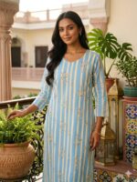 Rust Floral Printed Cotton Kurta - Image 2