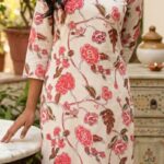 Beige Rose Floral Straight Kurta