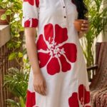 White Kurta with Red Floral Print