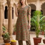 Olive Green Floral Printed Kurta