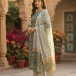 Forest Green Ethnic Motif Suit with Sheer Dupatta