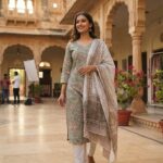 Green Floral Print Suit with Matching Dupatta