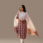 Deep Red Floral Suit Set with Sheer Printed Dupatta