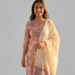 Soft Dusty Rose Printed Suit with Beige Dupatta