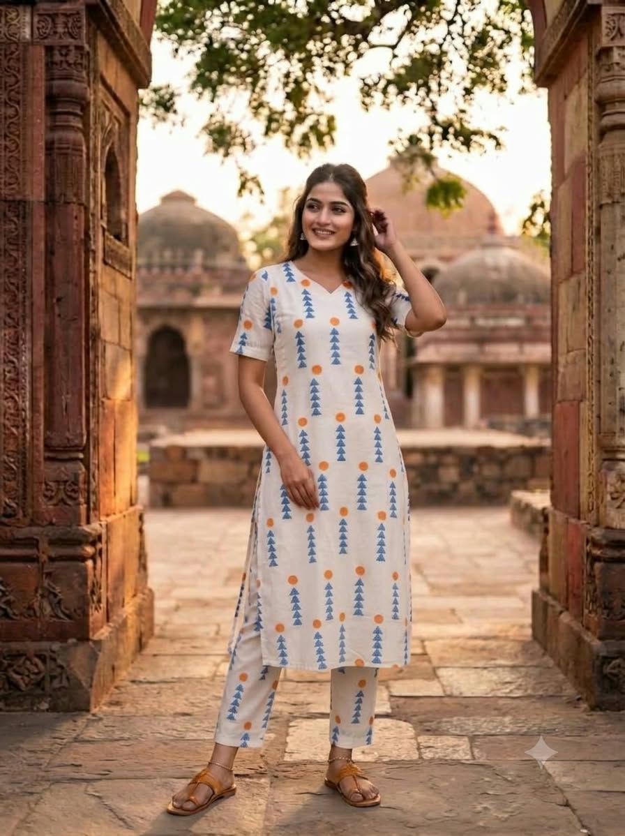 WhatsApp Image 2026-10-03 at 1.40.19 PM Printed White & Blue Flare Anarkali Set - Image 1