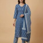 Indigo Blue Motif Print Kurta Set